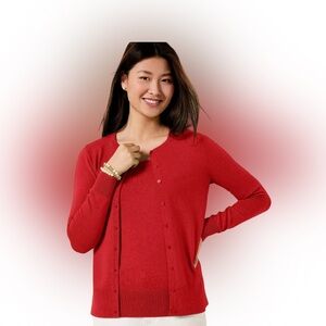 Talbots Deep Red Classic Charming Cotton Cardigan Size Large